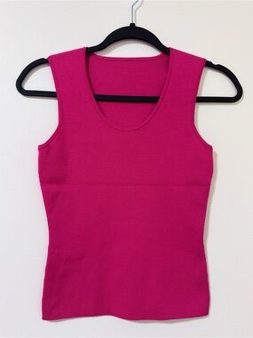 Ann Taylor Fuchsia Pink Silk Blend Ribbed Scoop-Neck Tank Top